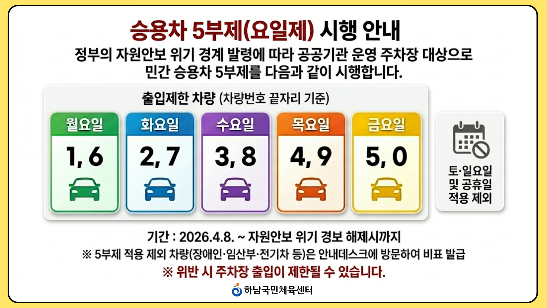 승용차 5부제 시행안내